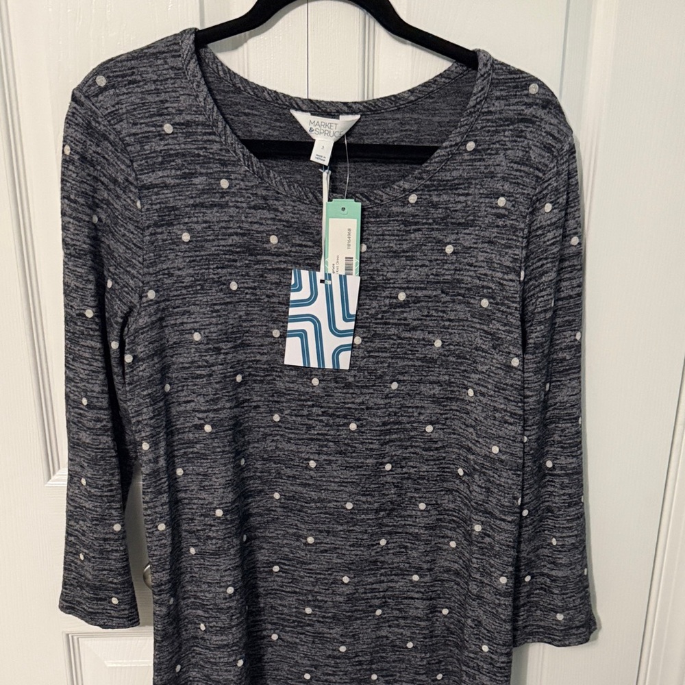 Market and Spruce Charcoal Long Sleeve Dress with Dots size L